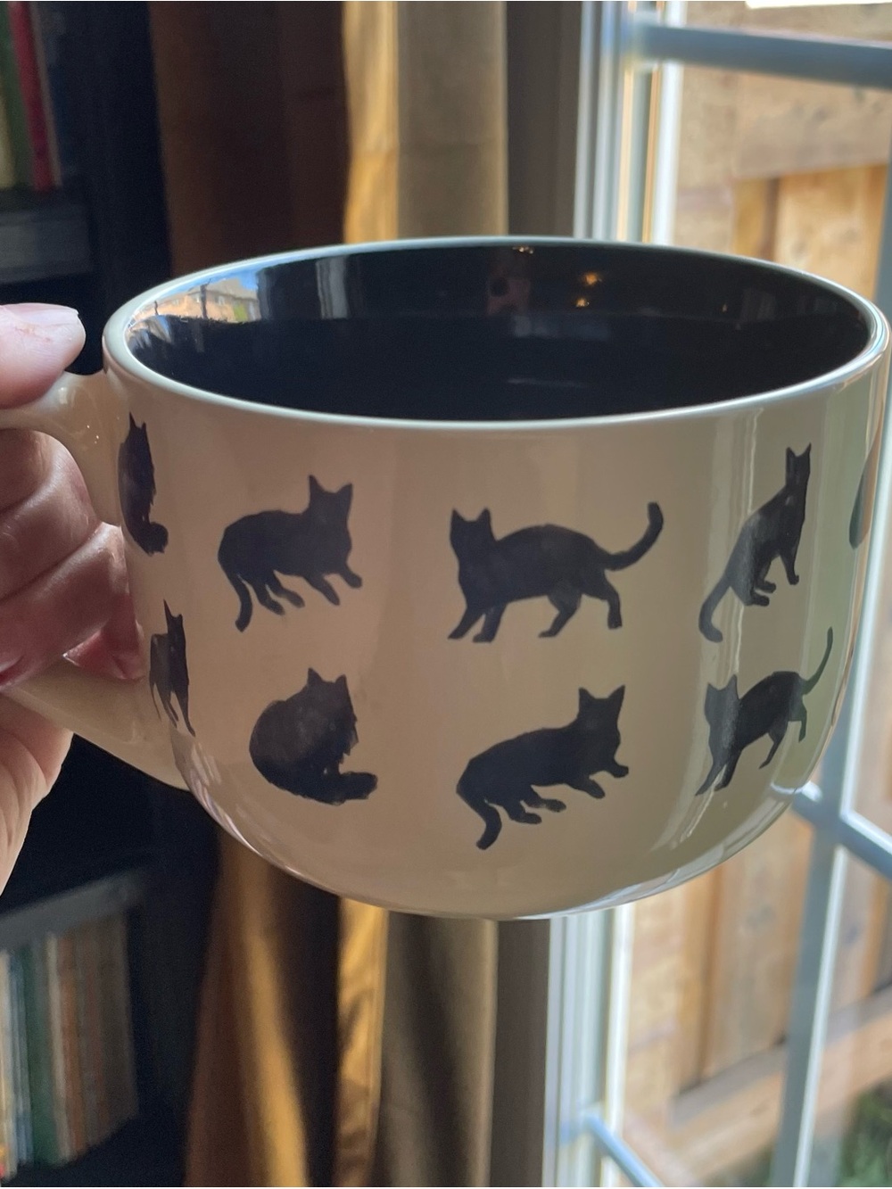 Nica Cream Ceramic Cat Silhouette Mug with Black Interior